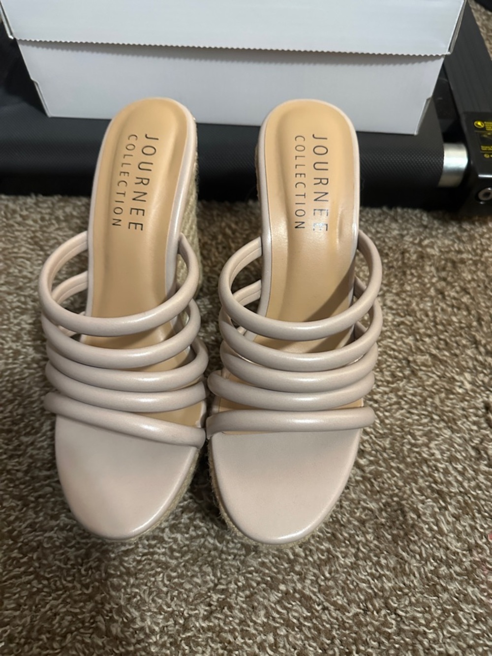 Journee Collection Women's Nude Multi-Strap Slide Heels